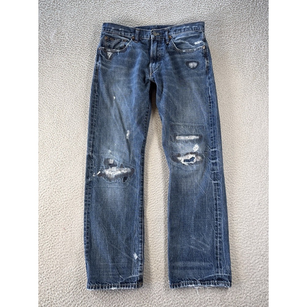 Polo Ralph Lauren Jeans Mens 32x32 Fits 32x30 Distressed Patched Paint